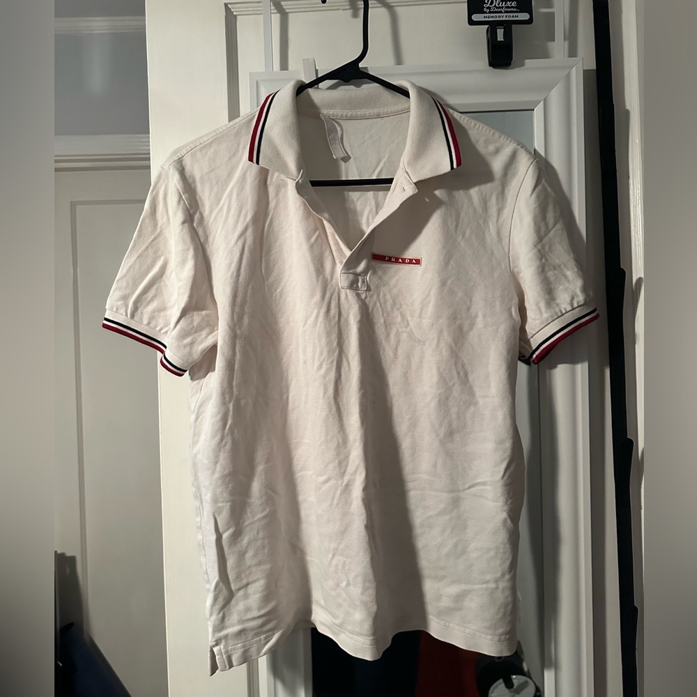 Authentic Prada Designer Solid White Logo Polo Sh… - image 1